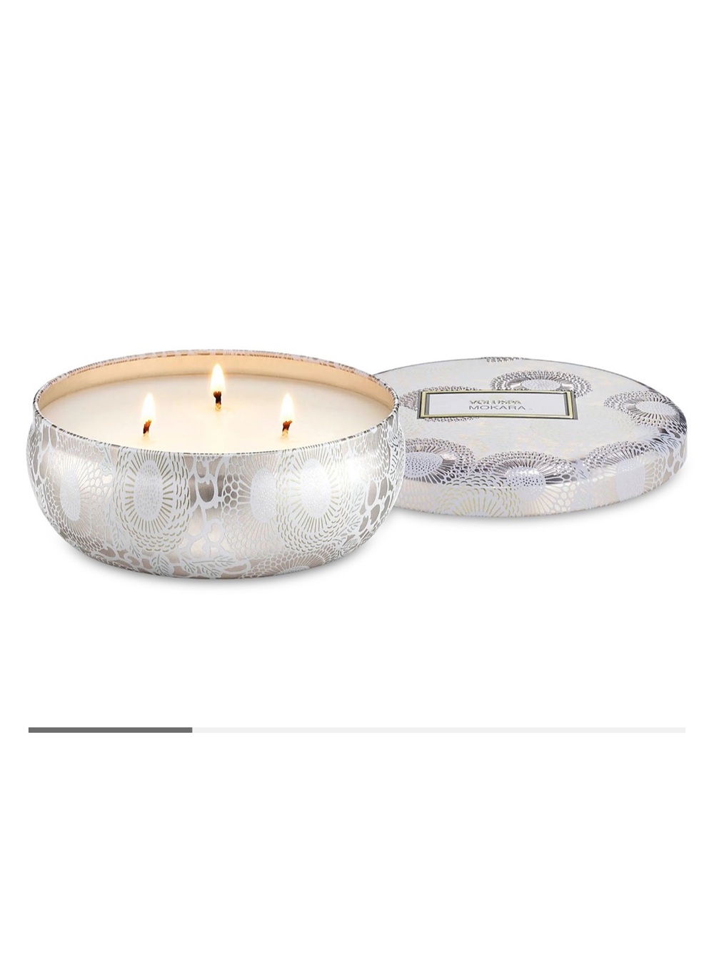 Voluspa Silver Patterned Three-Wick Tin Candle